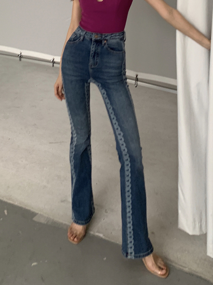 TWOTWINSTYLE Sexy Hot Skinny Denim Trousers For Women High Waist Patchwork Colorblock Long Flare Jeans Female 2022 Spring Fashion Clothes