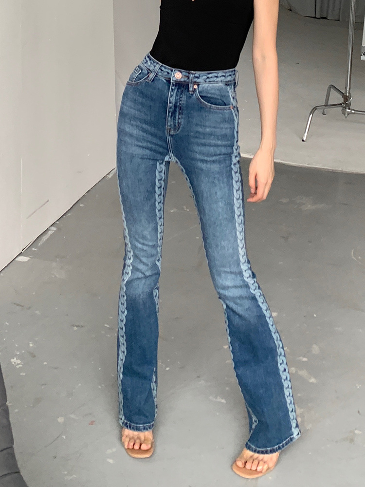 TWOTWINSTYLE Sexy Hot Skinny Denim Trousers For Women High Waist Patchwork Colorblock Long Flare Jeans Female 2022 Spring Fashion Clothes
