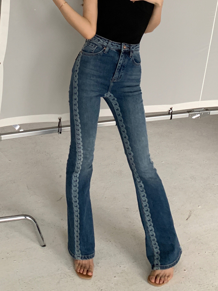 TWOTWINSTYLE Sexy Hot Skinny Denim Trousers For Women High Waist Patchwork Colorblock Long Flare Jeans Female 2022 Spring Fashion Clothes