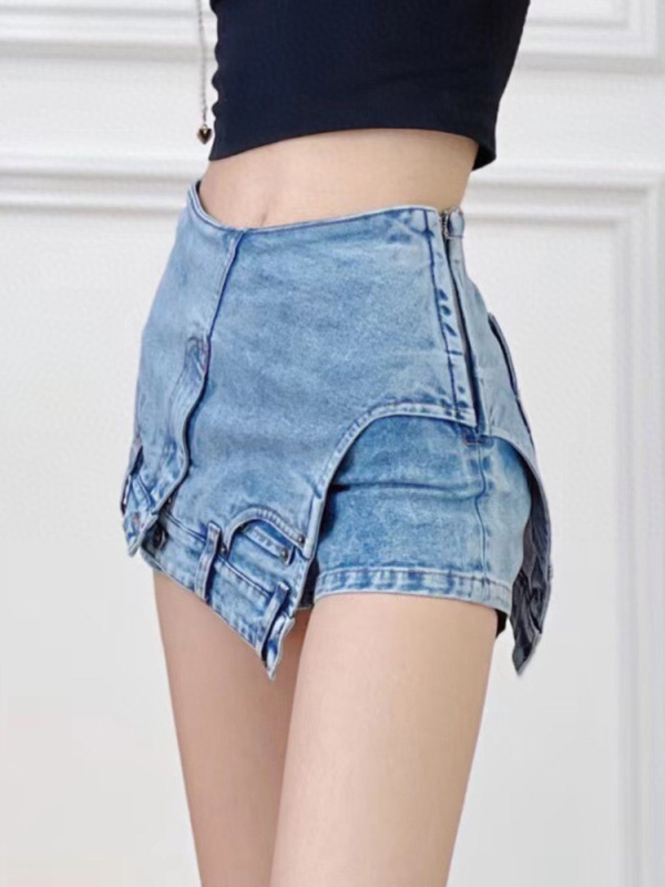 TWOTWINSTYLE Patchwork Asymmetrical Short Pants For Women High Waist Straight Solid Minimalist Shorts Skirts Female Summer 2022
