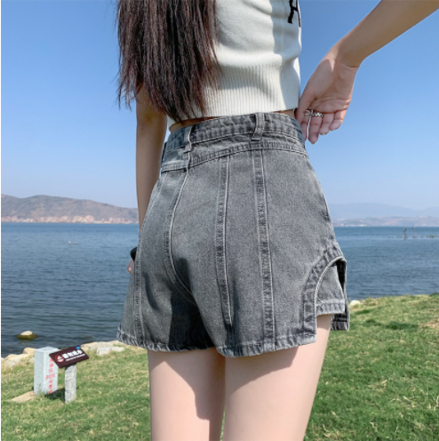 TWOTWINSTYLE Newest  Patchwork  Asymmetrical  denim shorts  For Women  High Waist  jeans skirt Female Clothing Fashion