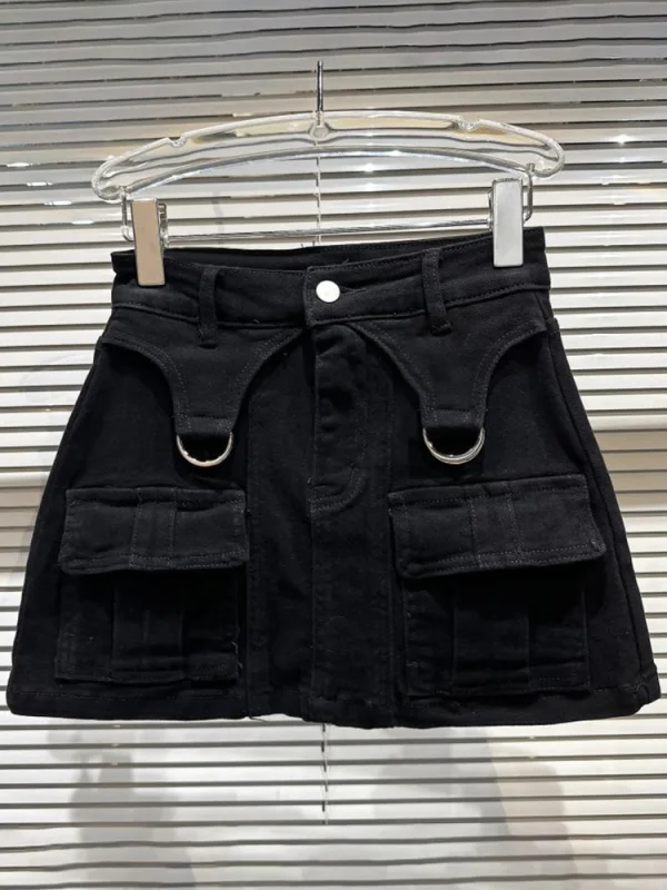 TWOTWINSTYLE Streetwear Denim Skirt For Women High Waist A Line Patchwork Pockets Solid Minimalsit Mini Skirts Female Clothing