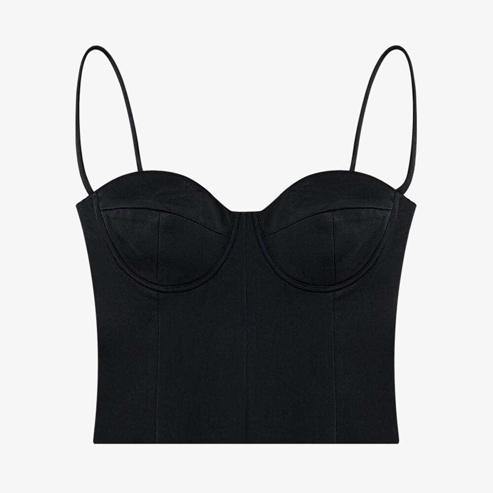 TWOTWINSTYLE Patchwork Zipper Tank Tops For Women Square Collar Sleeveless Solid Minimalist Slim Camis Female Summer Clothes New