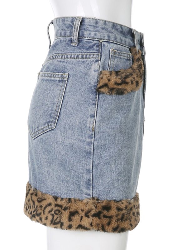 TWOTWINSTYLE Streetwear Patchwork Leopard Denim Skirt For Women High Waist A Line Mini Skirts Female Clothing Fashion 2022 Style