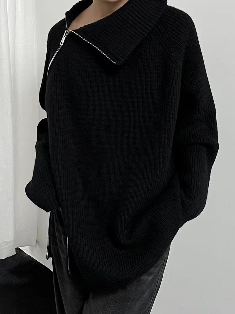 TWOTWINSTYLE Slim Knitting Sweater For Women Turtleneck Long Sleeve Solid Minimalsit Patchwork Zipper Cardigan Female Clothing