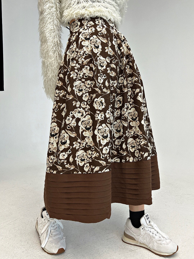 TWOTWINSTYLE Hit Color Print Skirts For Women High Waist Tunic Temperament Casual Elegant Skirt Female Fashion Clothing 2023 New