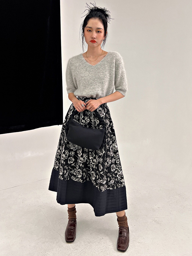 TWOTWINSTYLE Hit Color Print Skirts For Women High Waist Tunic Temperament Casual Elegant Skirt Female Fashion Clothing 2023 New