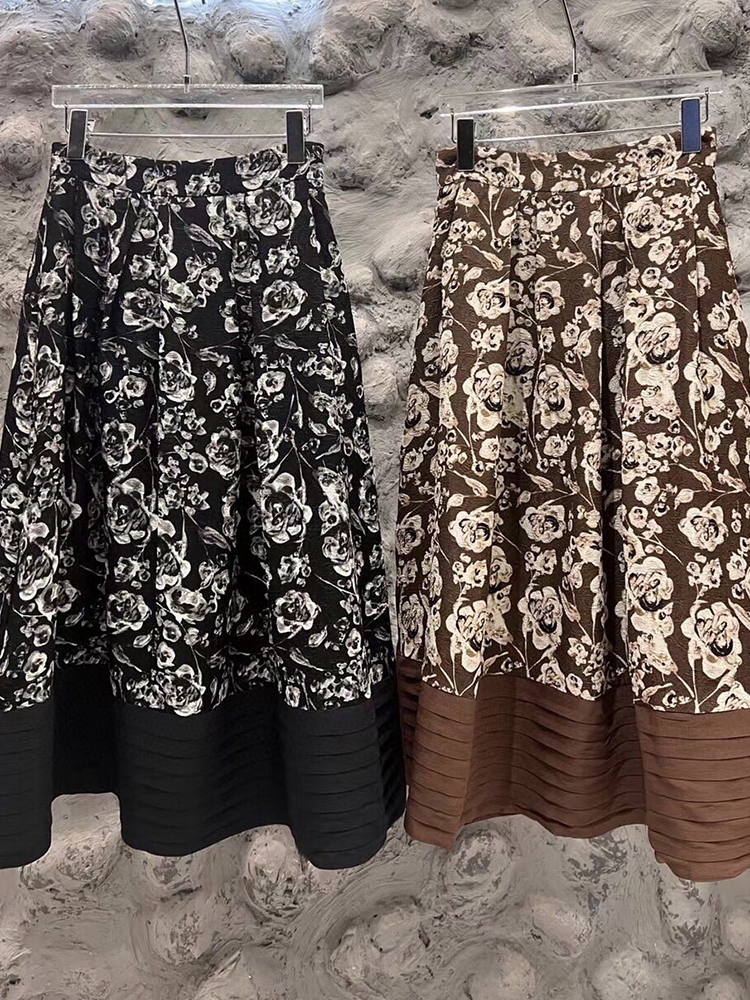 TWOTWINSTYLE Hit Color Print Skirts For Women High Waist Tunic Temperament Casual Elegant Skirt Female Fashion Clothing 2023 New