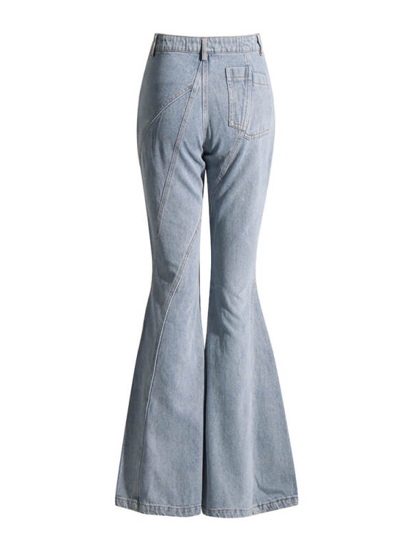 TWTWINSTYLE Panel Pleated High-waisted Vintage Denim Skirt Asymmetrical Split Hollow Flared Pants Personality Casual Pants 2023 New Fashion