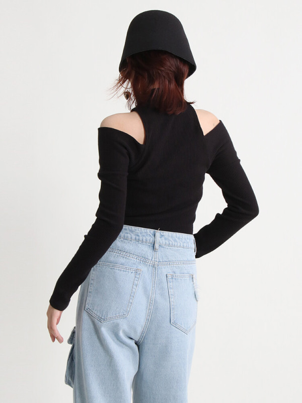 TWOTWINSTYLE Slim Cut Out Sweater For Women Turtleneck Long Sleeve Patchwork Knitting Pullover Female Autumn Clothing 2022 New