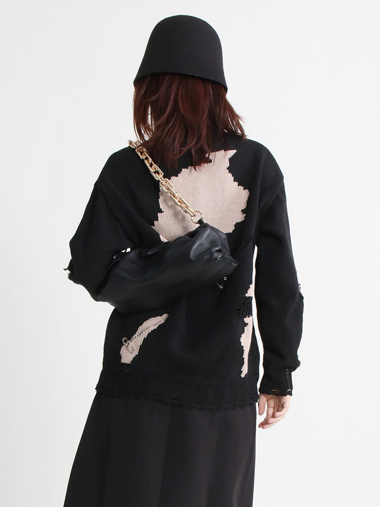 TWOTWINSTYLE Cut Out Streetwear Sweater For Women Round Neck Long Sleeve Tie Dye Patchwork Pin Knitting Pullover Female Clothing