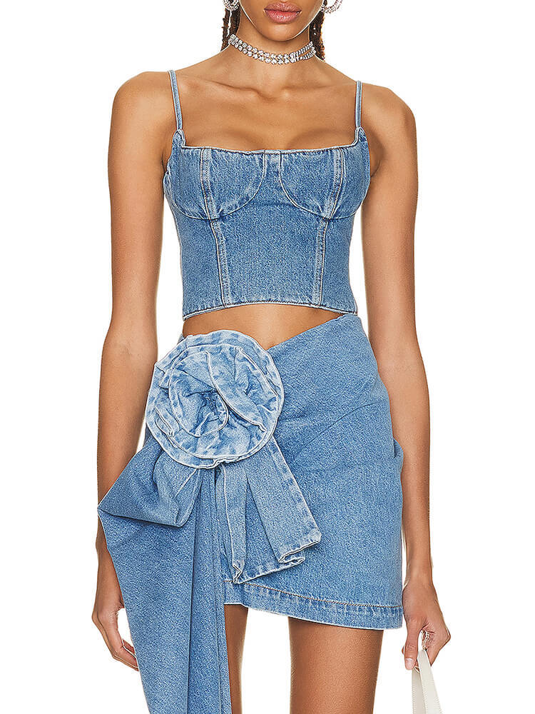 TWOTWINSTYLE Denim Minimalist Tank Tops For Women Square Collar Sleeveless Casual Sexy Summer Vest Female Fashion Style Clothing
