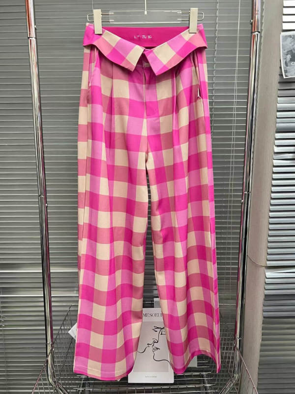 TWOTWINSTYLE Colorblock Plaid Long Trousers Female High Waist Patchwork Pockets Wide Leg Trouser For Women Clothing 2023 Spring
