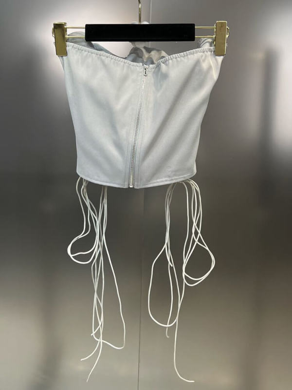 TWOTWINSTYLE Spliced Lace Up Tank Tops For Women Strapless Sleeveless Backless Sexy Pullover Vest Female Fashion Clothing New