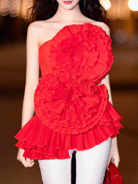 TWOTWINSTYLE Patchwork Floral Dresses For Women Strapless Sleeveless High Waist Mini Elegant Dress Female Fashion Style Clothes