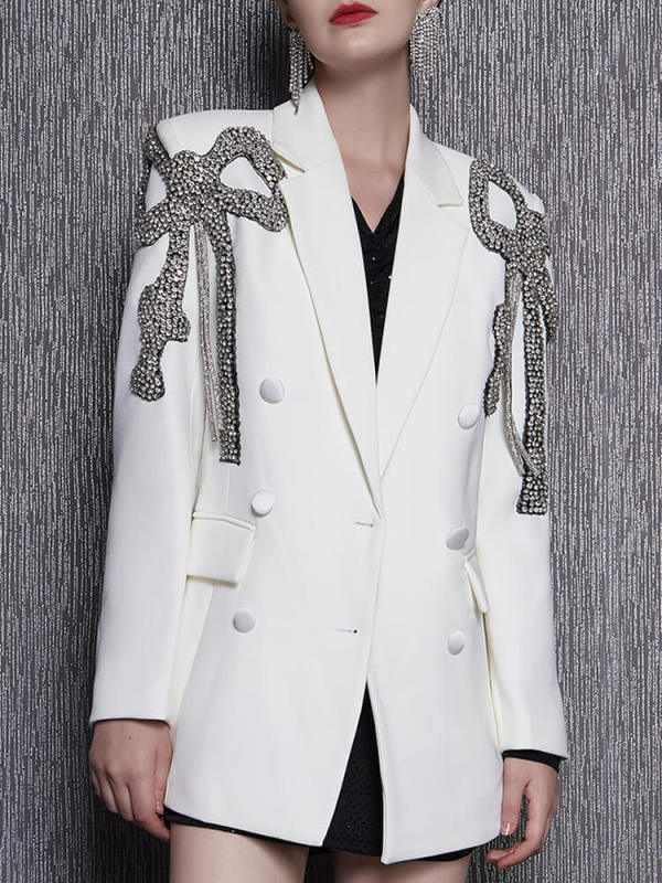 TWOTWINSTYLE Patchwork Diamond Blazers For Women Notched Collar Long Sleeve Slim Temperament Blazer Female Fashion Clothes New