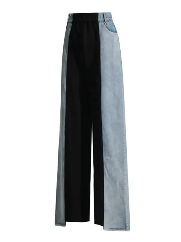 TWOTWINSTYLE Straight Loose Denim Pants Female High Waist Colorblock Loose Wide Leg Long Trousers Women Clothing 2023 Style New