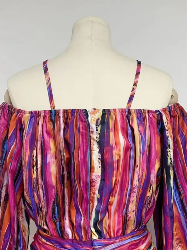 TWOTWINSTYLE Hit Color Print Elegant Dresses For Women Lapel Lantern Sleeve High Waist Folds Summer Dress Female Fashion Clothes