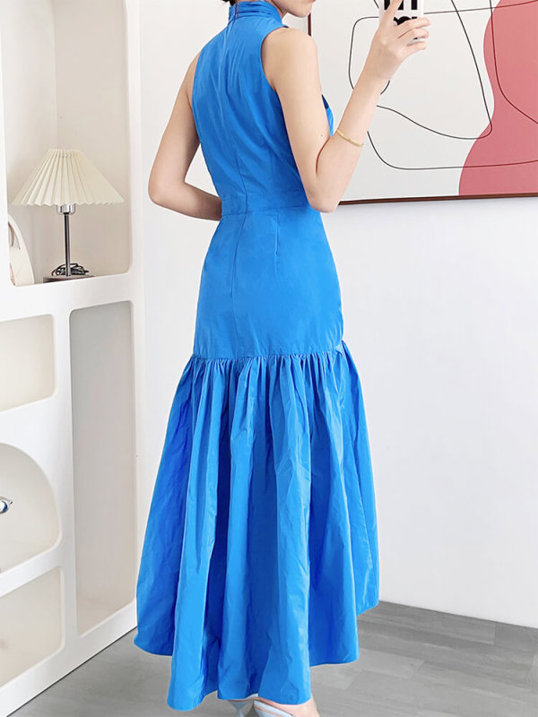 TWOTWINSTYLE Folds Dresses For Women Halter Sleeveless High Waist Folds Off Shoulder Summer Dress Female Fashion Clothing New