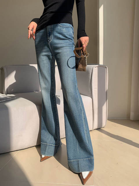 TWOTWINSTYLE Minimalist Jeans For Women High Waist Patchwork Button Casual Loose Denim Flare Pants Female Fashion Clothing New