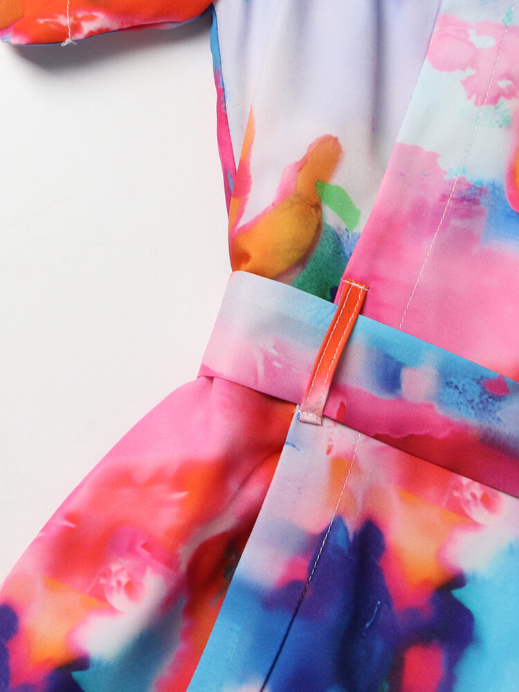 TWOTWINSTYLE Slim Hit Color Dresses For Women Lapel Short Sleeve High Waist Loose Dress Female Fashion Style Clothing 2023 New