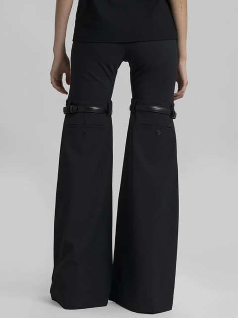 TWOTWINSTYLE Minimalist Autumn Trousers For Women High Waist Splcied Belt Solid Flare Pants Female Fashion Style Clothing 2023
