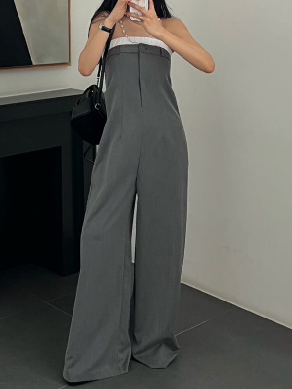 TWOTWINSTYLE Minimalist Jumpsuits For Women Strapless Sleeveless High Waist Temperament Jumpsuit Female Fashion Clothing 2023