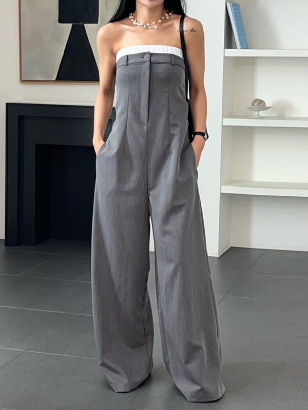 TWOTWINSTYLE Minimalist Jumpsuits For Women Strapless Sleeveless High Waist Temperament Jumpsuit Female Fashion Clothing 2023