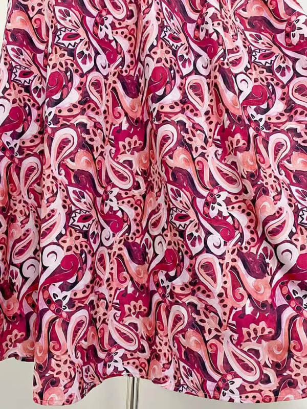 TWOTWINSTYLE Hit Color Summer Hollow Out Dresses For Women V Neck Puff Sleeve High Waist Print Dress Female Fashion Clothing New