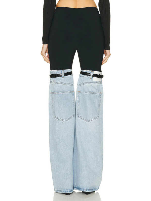 TWOTWINSTYLE Flared High-rise Denim Jeans In Light Blue two-tone patchwork trousers