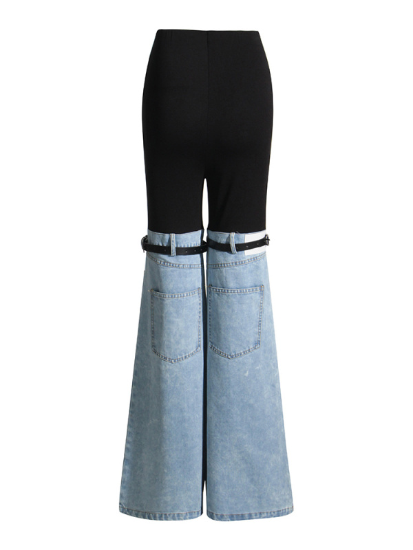 TWOTWINSTYLE Flared High-rise Denim Jeans In Light Blue two-tone patchwork trousers