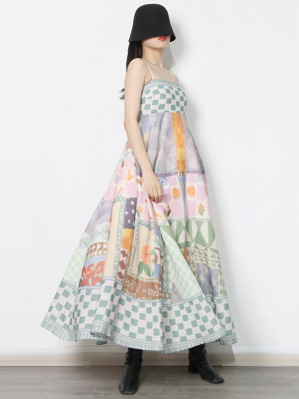 TWOTWINSTYLE lady Patchwork Print Maxi Dress Women summer printed dresses new
