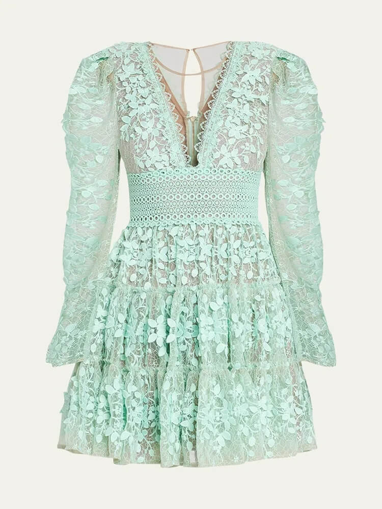 TWOTWINSTYLE Tiered Lace Applique Mini Dress for women 2023 new summer minidress