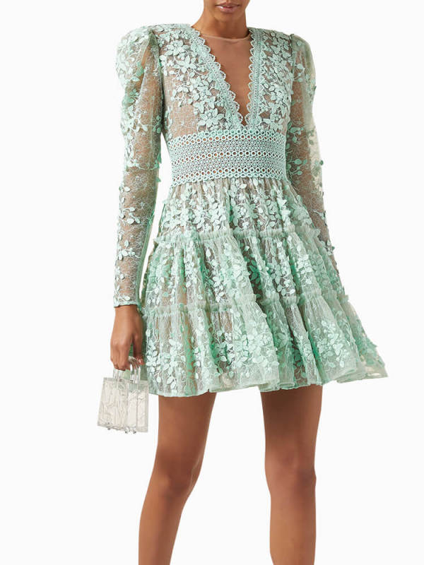 TWOTWINSTYLE Tiered Lace Applique Mini Dress for women 2023 new summer minidress