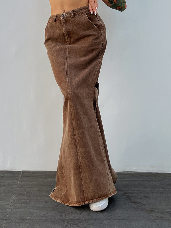 Vintage Corduroy Pencil Skirts Womens High Waist Sexy Side Slit Midi Skirt Autumn Winter Beige Black Straight Skirt  2023  new