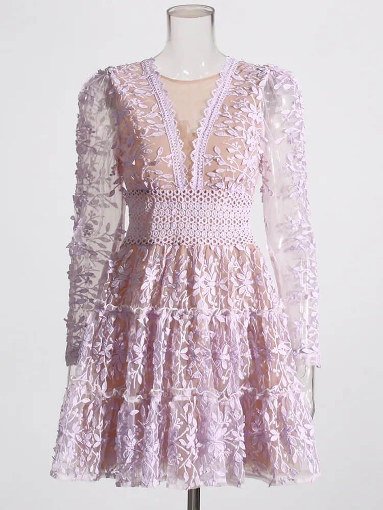 TWOTWINSTYLE Tiered Lace Applique Mini Dress for women 2023 new summer minidress