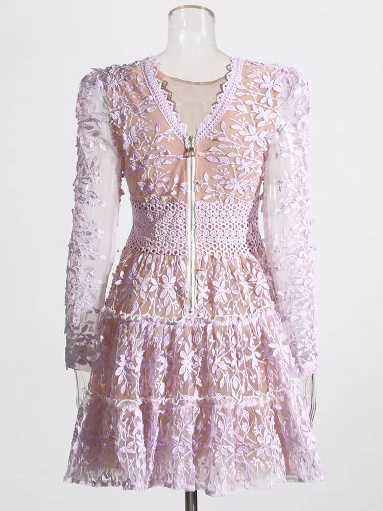 TWOTWINSTYLE Tiered Lace Applique Mini Dress for women 2023 new summer minidress