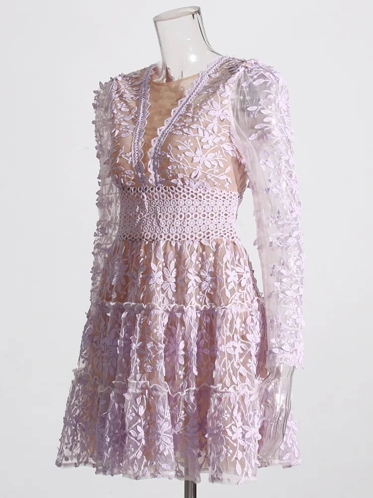 TWOTWINSTYLE Tiered Lace Applique Mini Dress for women 2023 new summer minidress