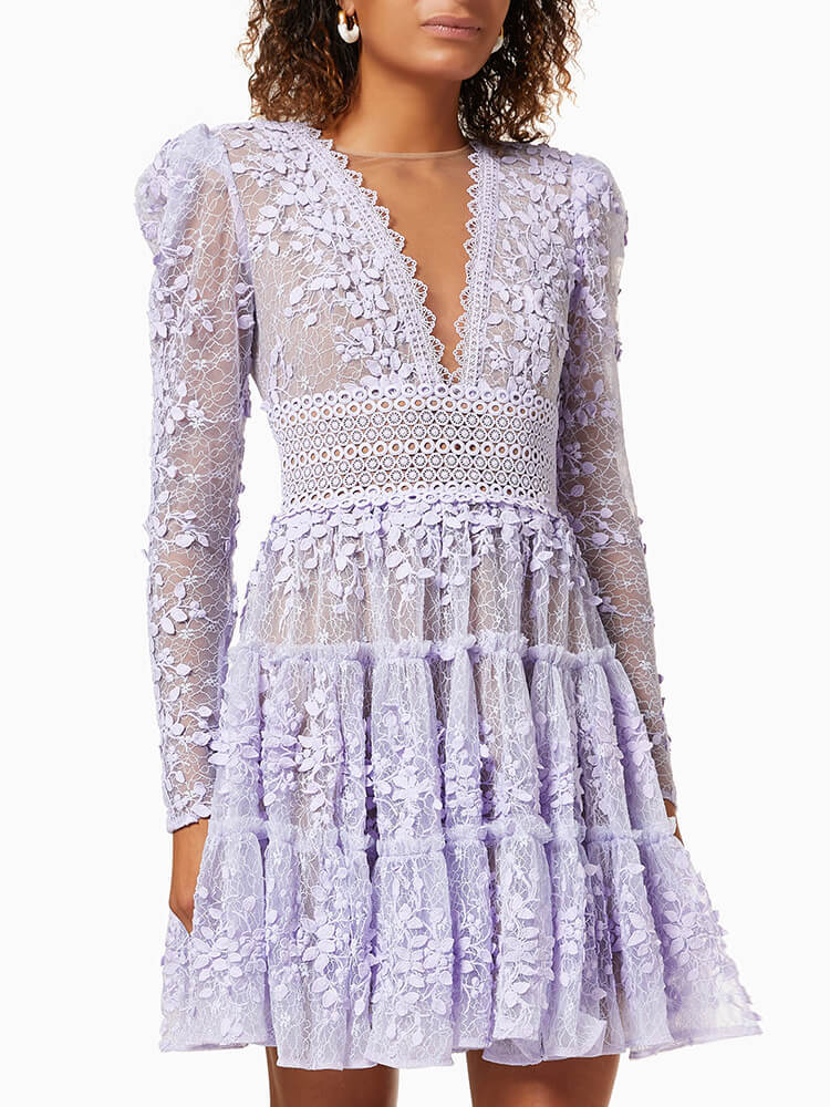 TWOTWINSTYLE Tiered Lace Applique Mini Dress for women 2023 new summer minidress