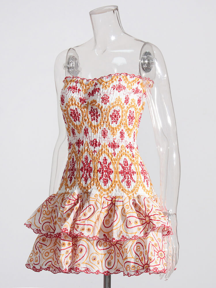 Sexy bra embroidered hollowed out ruffle dress 2023 new