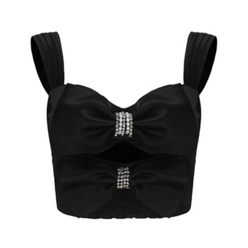 Hollow out suspender 23 Spring/Summer New Bow Satin Glossy Soft Top