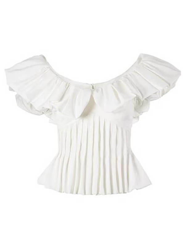 Original custom French ruffled V-neck top for women's 2023 summer new bubble sleeved fishbone waistband shirt