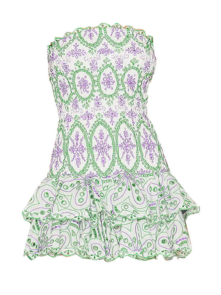 Sexy bra embroidered hollowed out ruffle dress 2023 new