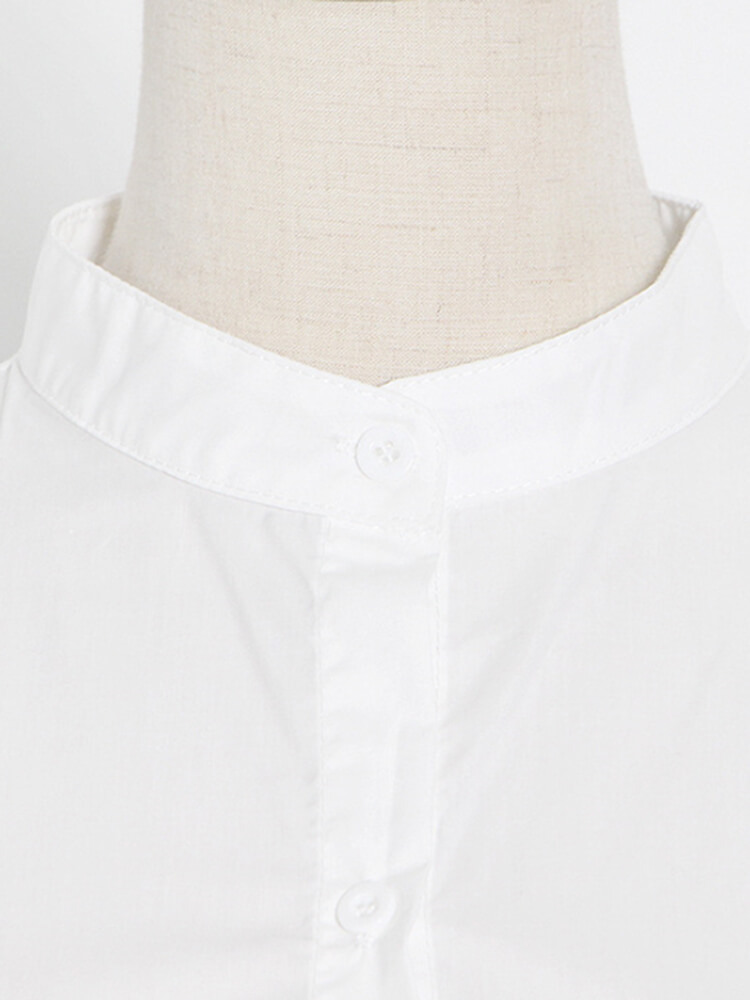 TWOTWINSTYLE Patchwork Sashes Solid Shirt For Women Stand Collar Long Sleeve Ruffle Trim Blouses Female Fashion Clothing Style