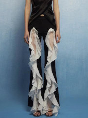 TWOTWINSTYLE High waisted wide leg  pants patchwork and ruffled edges for fashionable  trousers 2023 new