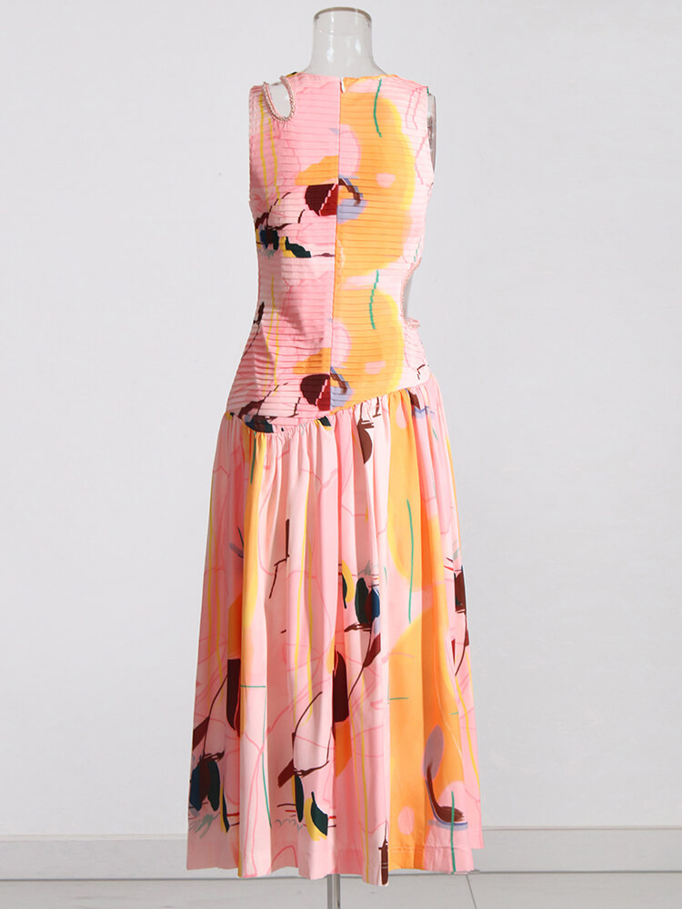 TWOTWINSTYLE Rainbow  Printing Dresses For Women Round Neck Sleeveless fashion  Haiwai  2023 new