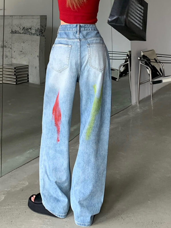CHICEVER Hole Hole  Women Jeans  High Waist Spliced Pockets Oversize Colorblock  Full length  Trousers  Female 2023 New