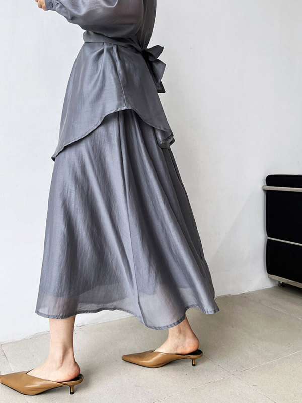 TWOTWINSTYLE Solid Two Piece Sets For Women Lapel Long Sleeve Tops High Waist A Line Skirt Summer Set Female Fashion Clothing 2023