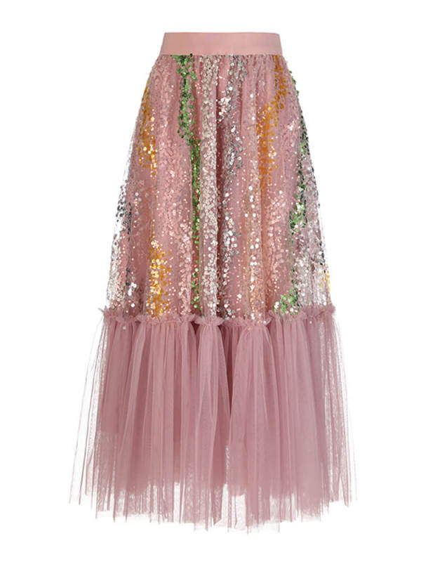 TWOTWINSTYLE  Fold Minimalist Skirts For Women High Wiast   A LINE  Casual Patchwork  Sequins Summer Skirt Female Fashion 2023