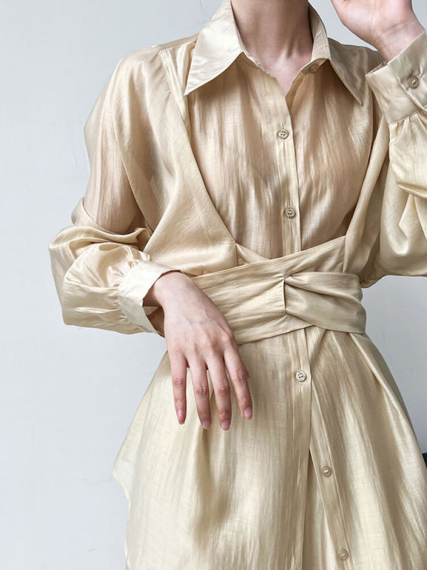 TWOTWINSTYLE Solid Two Piece Sets For Women Lapel Long Sleeve Tops High Waist A Line Skirt Summer Set Female Fashion Clothing 2023